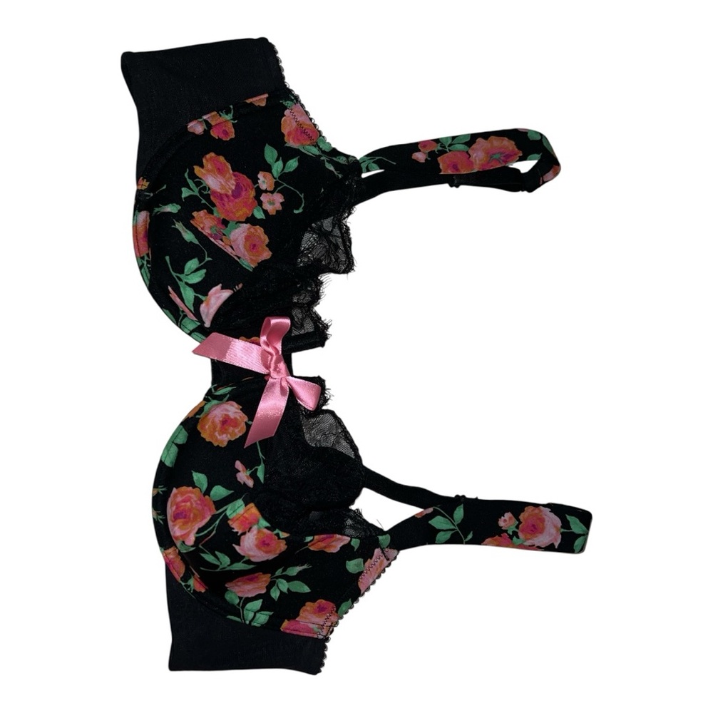 Cacique Black Lace Bra with Pink Accents